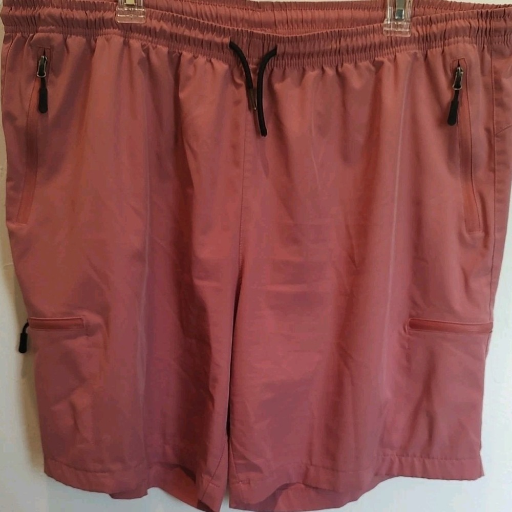 Santiny Mens‎ Athletic Shorts Salmon Pink Mesh Zipper Pockets Drawstring Sz XXXL